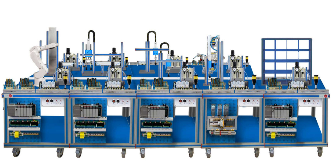 FLEXIBLE MANUFACTURING SYSTEM FOR TRANSPORT, CLASSIFICATION, SELECTION, AND PNEUMATIC HANDLING - AE-PLC-FMS5